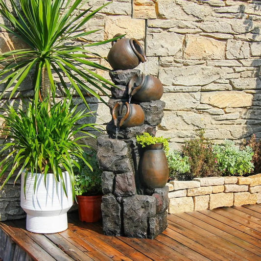 45.67H Water Fountain Outdoor with Planter Pot 5 Tiers