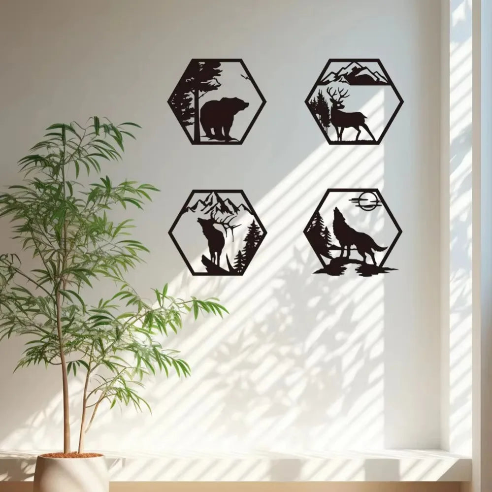 Rustic Wilderness Forest Metal Wall Sculpture Set – Enchanting Art to Adorn Your Walls