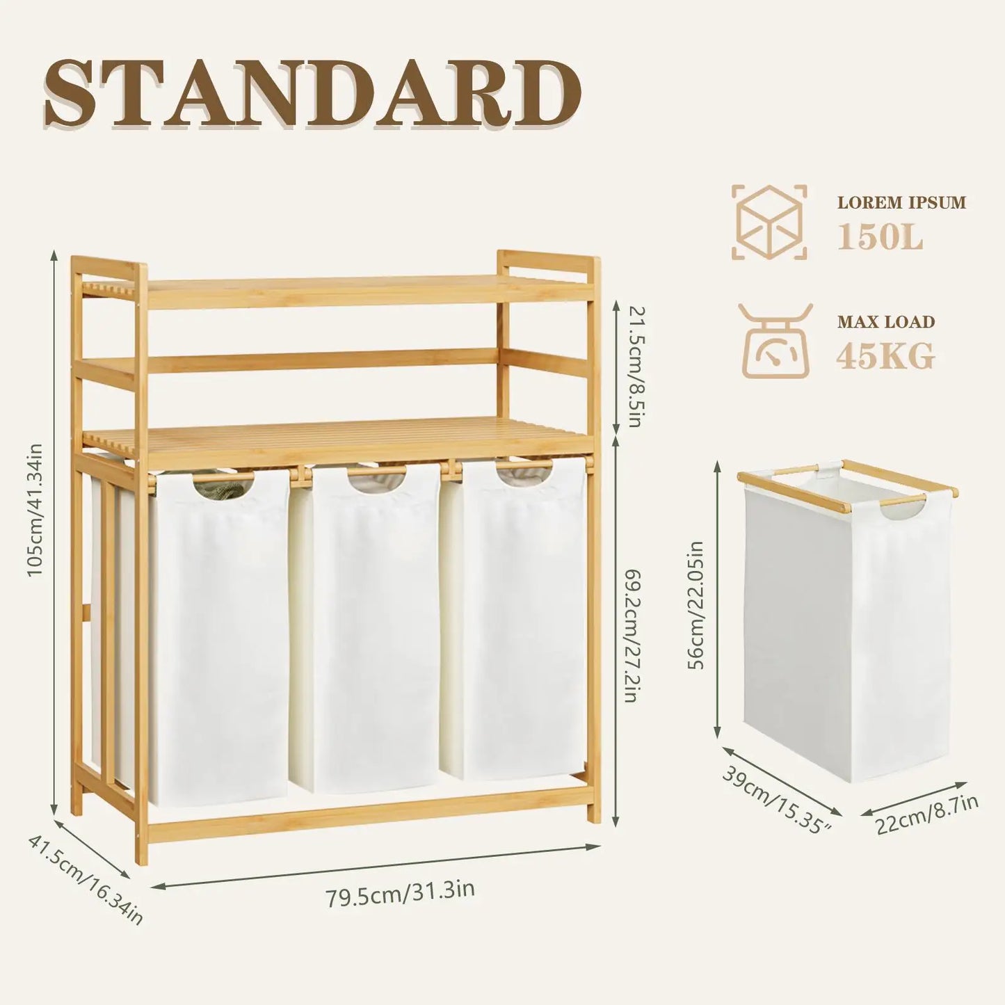 Single / Double Tier Laundry Hamper, 3 / 4 Section Large Bamboo Laundry Sorter with Removable Bags, Large Capacity, Efficient Clothing Storage, Perfect for Washing, Drying and Storage Organizer bathroom organizer
