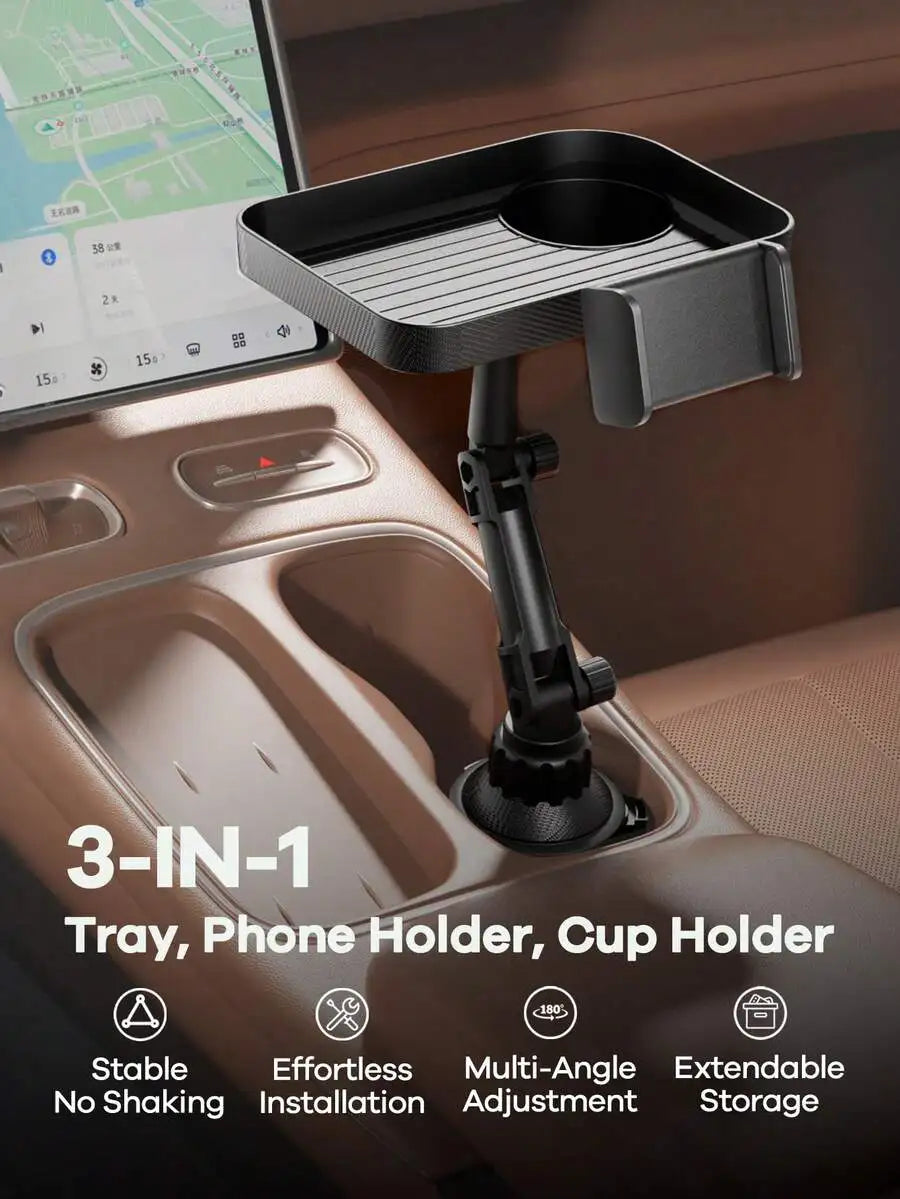 2-In-1 Universal Car Cup Holder Expander With Phone Holder, Adjustable Height And Angle, 360° Rotatable, Non-Slip Design