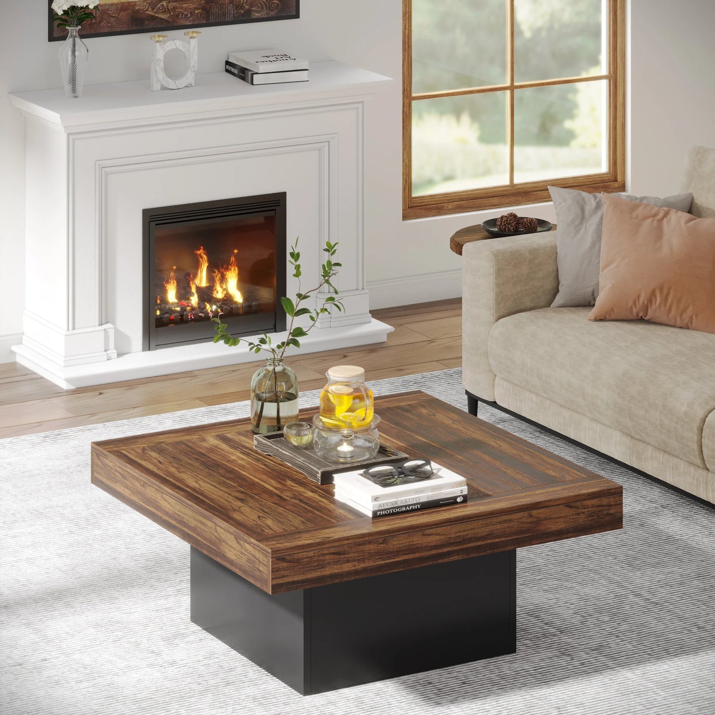 Tribesigns Square LED Coffee Table With Engineered Wood