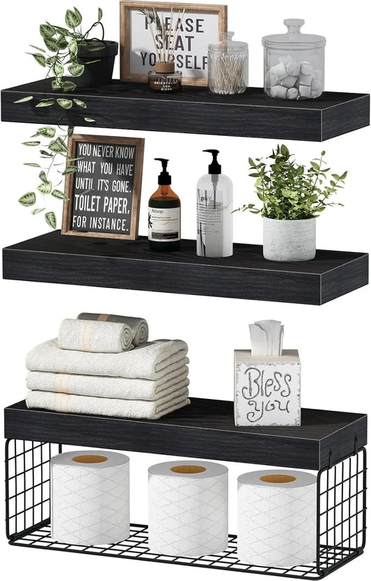 Black Bathroom Shelves Over Toilet Wall Mounted Floating Shelves Set of 3