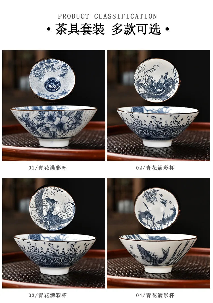 10pcs/box Blue and White Porcelain Tea Bowls Ceramic Kung Fu Small Teacups Single Master Cup with Gift Box Packaging Teaware Set
