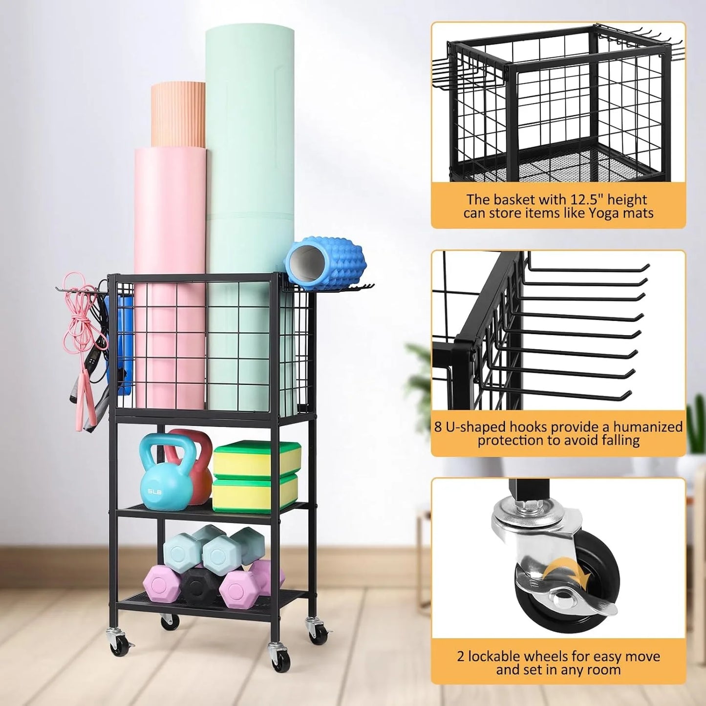 Multi-Functional Weight Storage Rack w/Hooks & Wheels