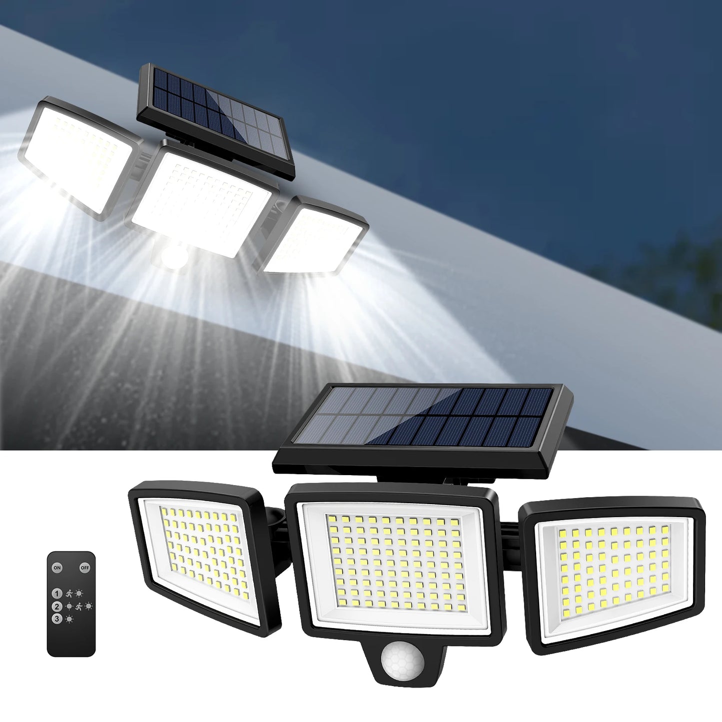 Outdoor Waterproof Solar Motion Light Three-Head LED Security Floodlight