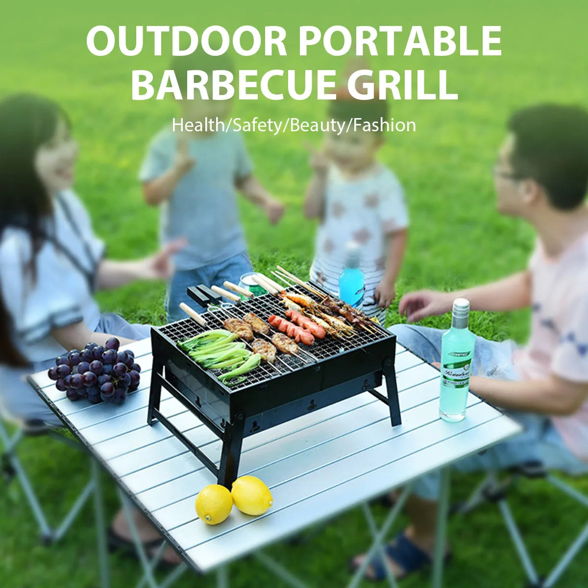 Portable Charcoal Grill Kit Stainless Steel Outdoor BBQ