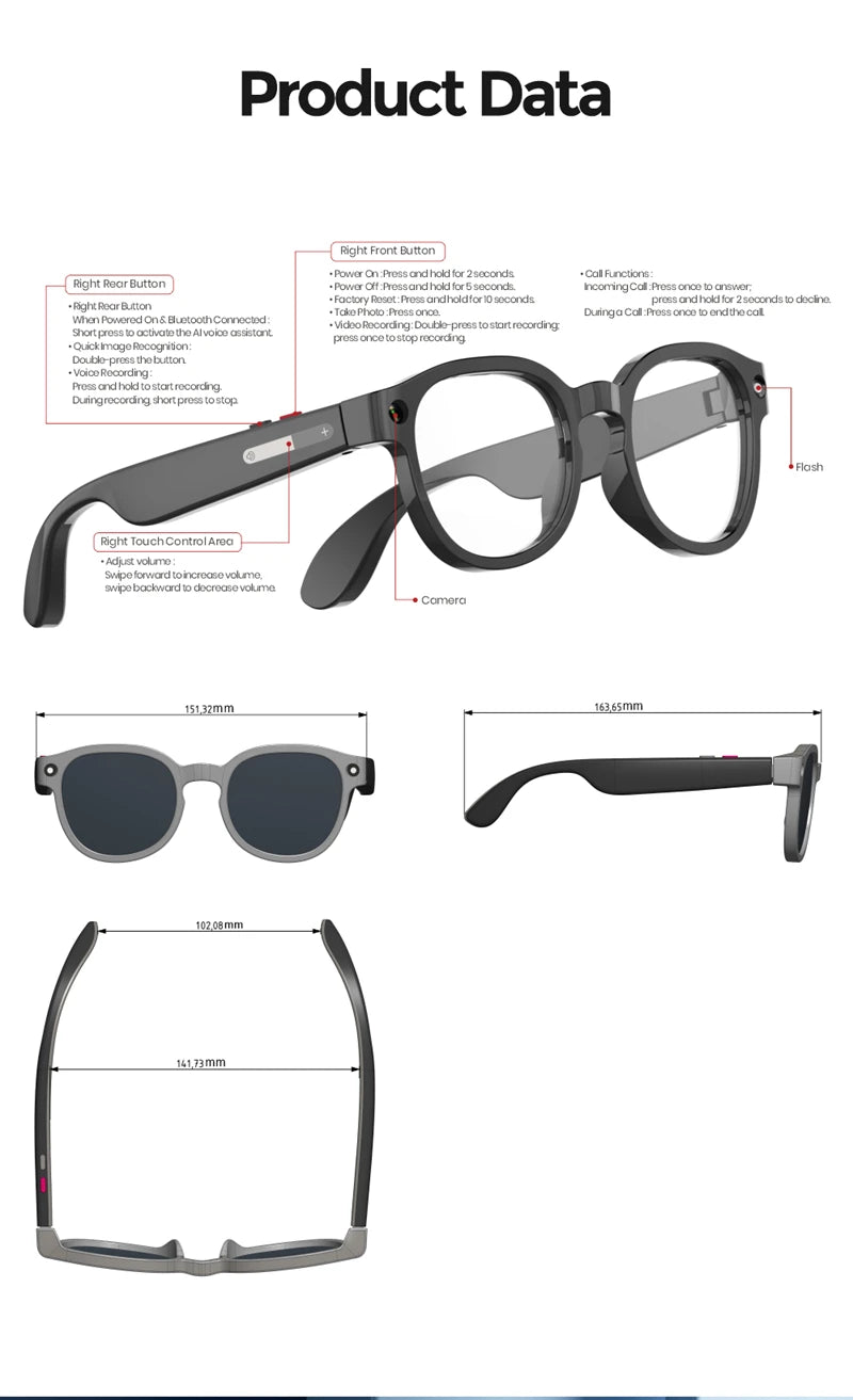 Lenovo AI Smart Glasses AI Translation 8MP HD Camera 4K Shooting Image Bluetooth Call Recording Music Smart Sunglasses 2026 New