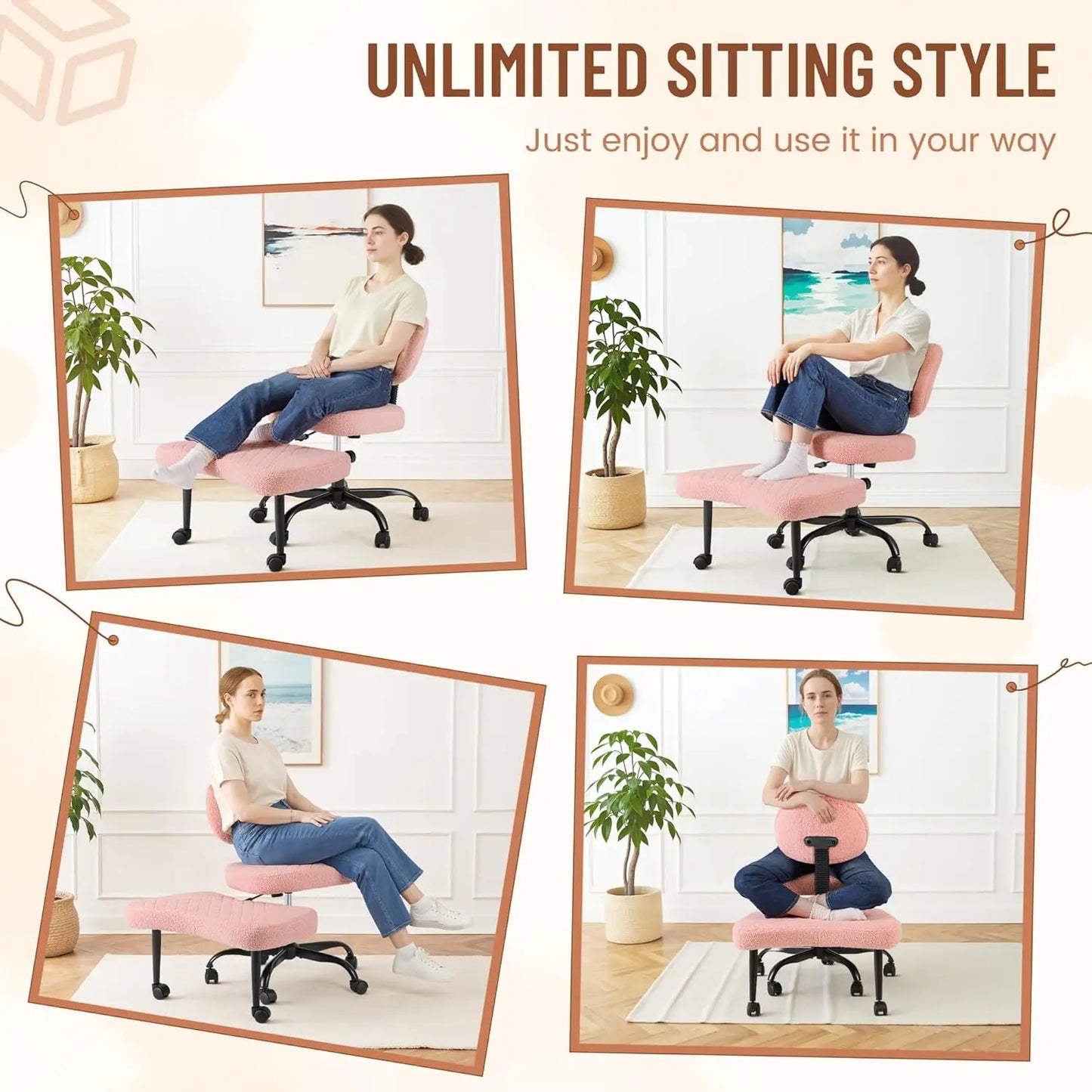 Ergonomic Cross Legged Chair With Wheels And Adjustable Height