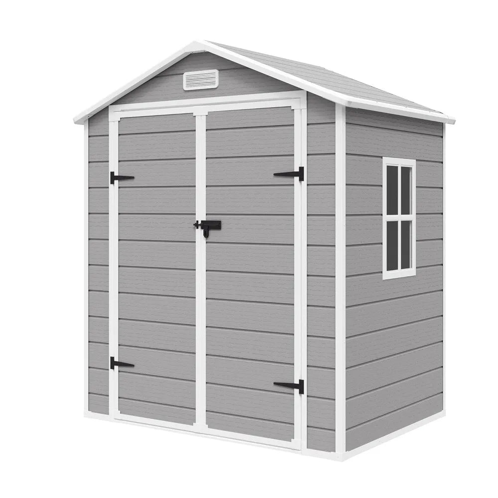Outdoor Storage Shed with Floor, 6x4.5 FT Lockable Plastic Tool Shed with Ventilation, Waterproof Resin Garden Sheds, Custom