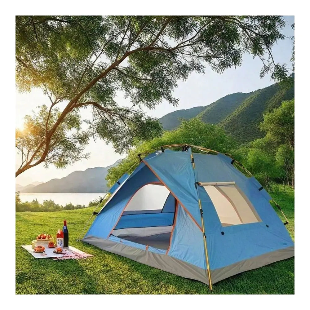 Tent With Mesh Screen, 4Person Blue, Lightweight Family TentQuick Setup For Park Picnics