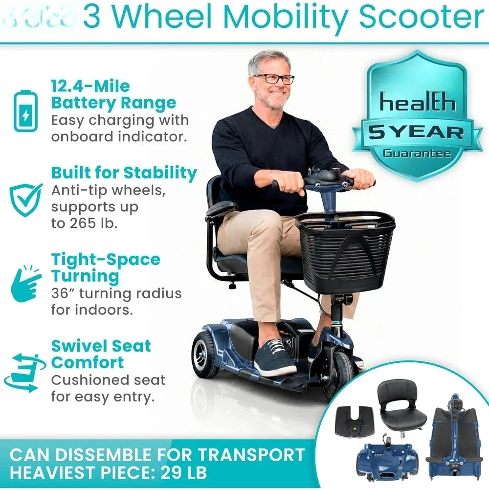 New Best Deal US Shipping Folding Mobility Scooter for Adults Electric 3 Wheel Power Wheelchair Compact Travel Long Range Batter