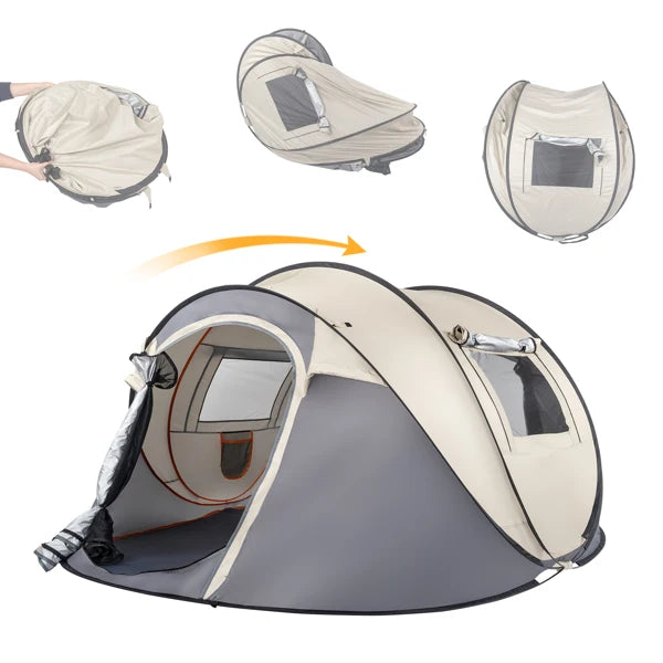 4-Person No-Install Pop Up Tent, Universal for Camping & Fishing