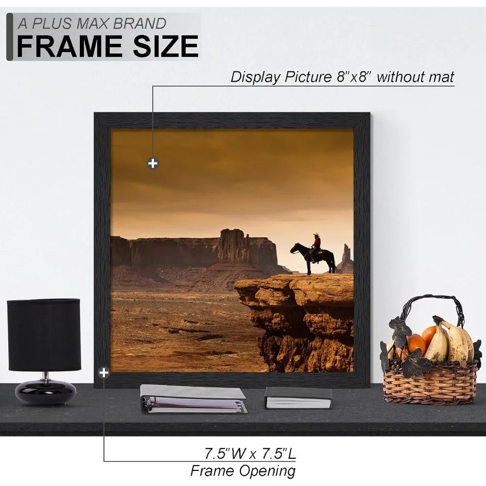 Modern Square 8"X8" Photo Frame, Light‑Weight Textured Black Engineered Wood Wall Hanging Frame with HD Clear Cover