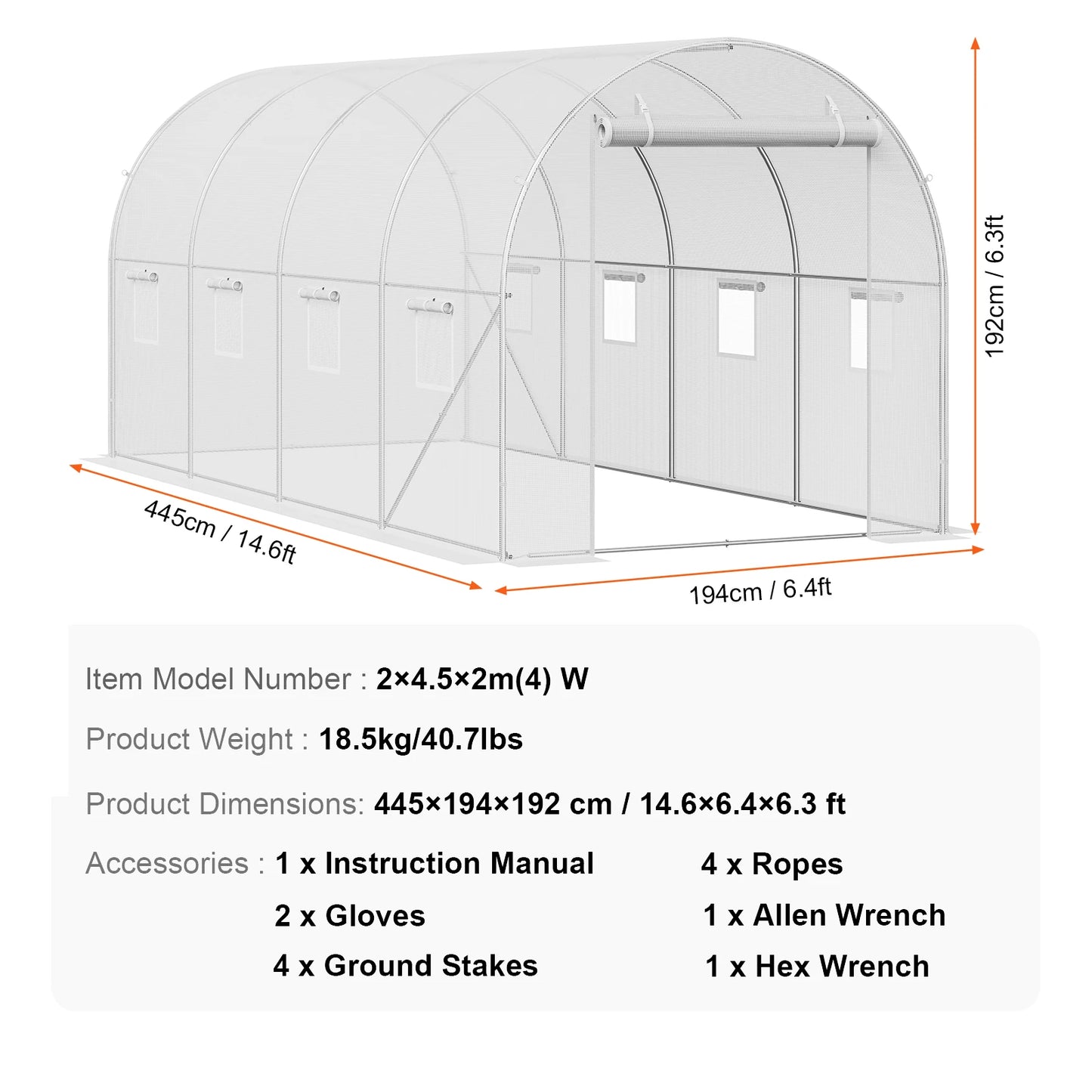 SucceBuy Walk-in Tunnel Greenhouse Hoop House Greenhouse Tunnel Plant Hot House with Steel Frame PE Cover Roll-up Zipper Door