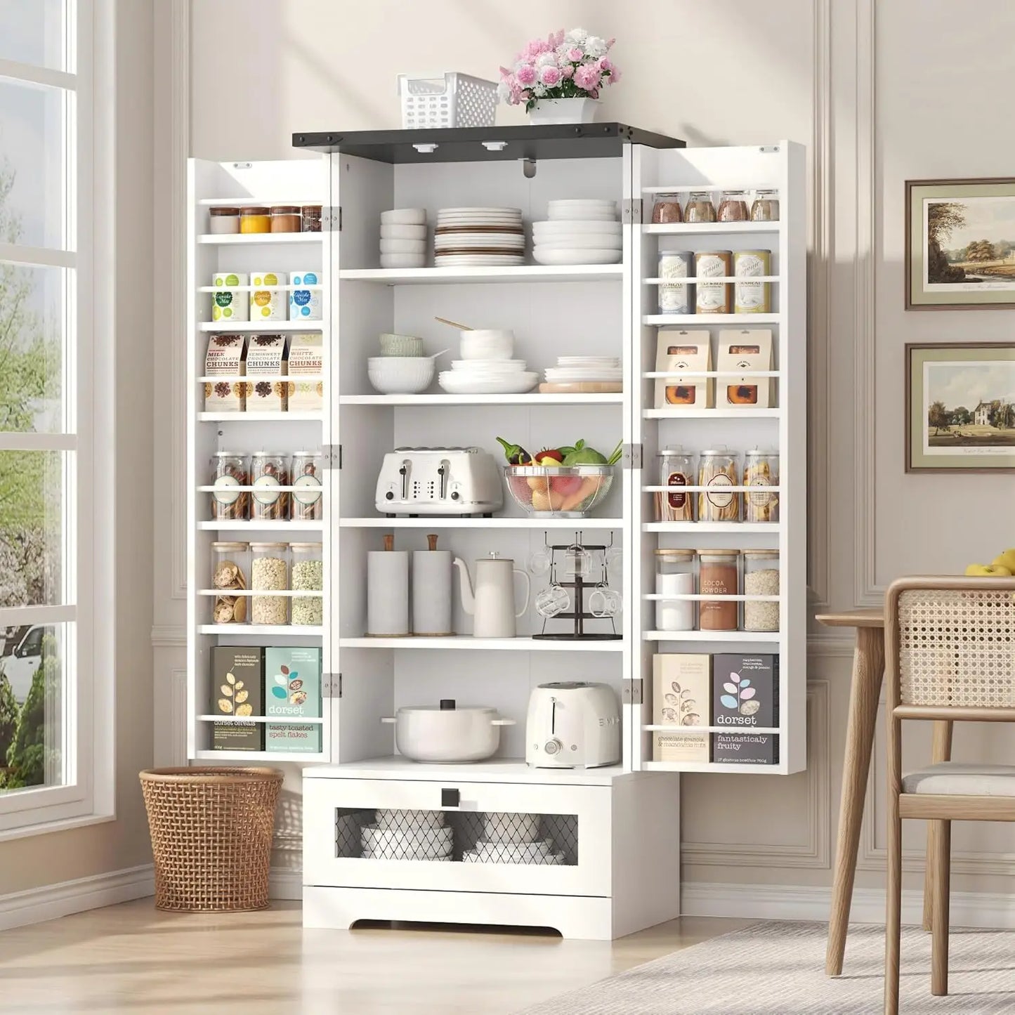 Pantry Cabinet With Adjustable Shelves And Drawer For Kitchen