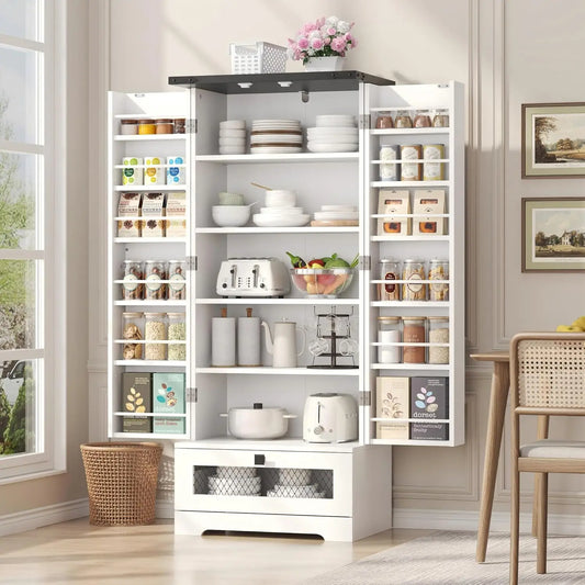Pantry Cabinet With Adjustable Shelves And Drawer For Kitchen