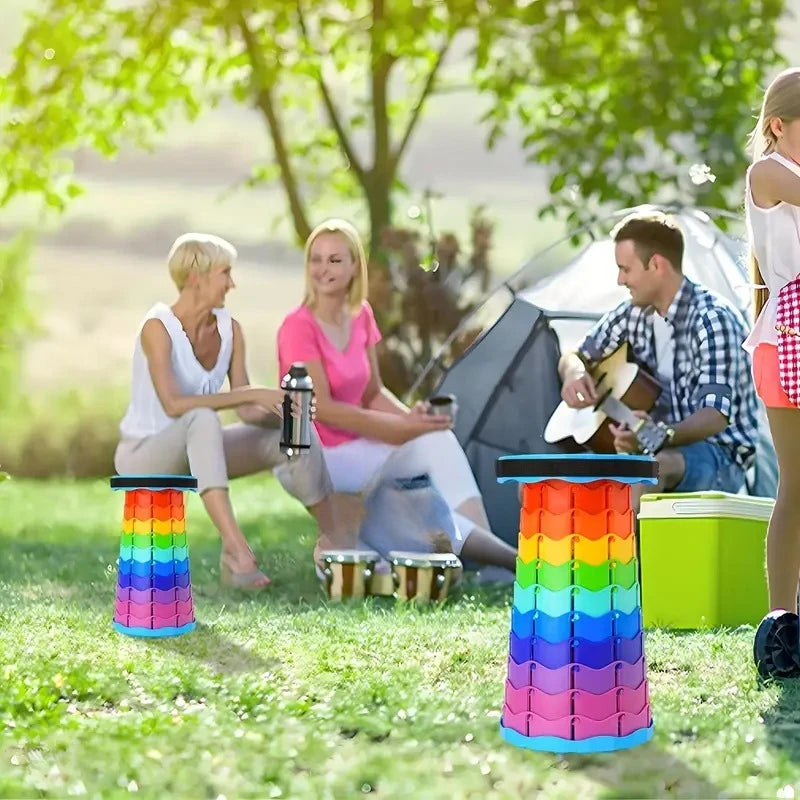 1/2Pcs Upgraded Foldable Stool, Thickened, Portable Foldable Stool, Retractable Stool, Suitable for Fishing, Hiking, Barbecue, Parties, Outdoor Activities, Gardening, Rainbow Stool, Camping Gear