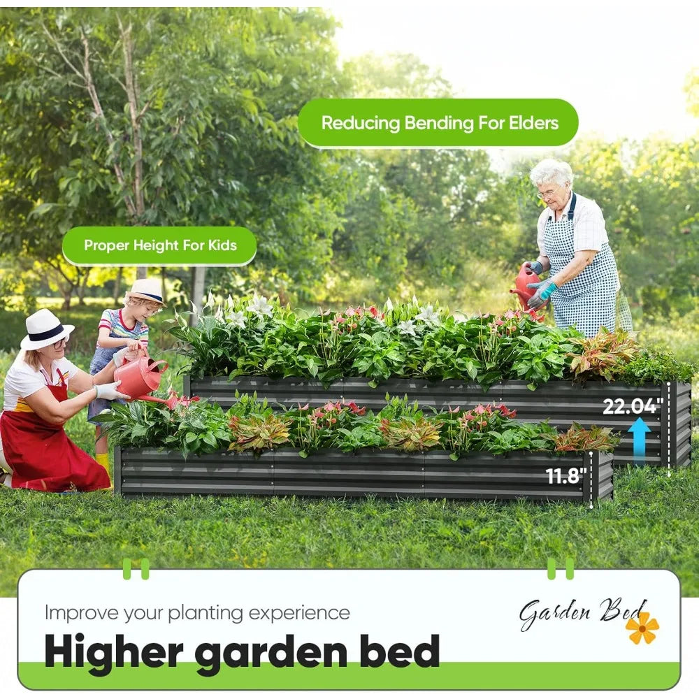 Raised Garden Bed Galvanized Raised Beds for Gardening Vegetables with Cover 8x4x2 ft Metal Planter Box Outdoor Use