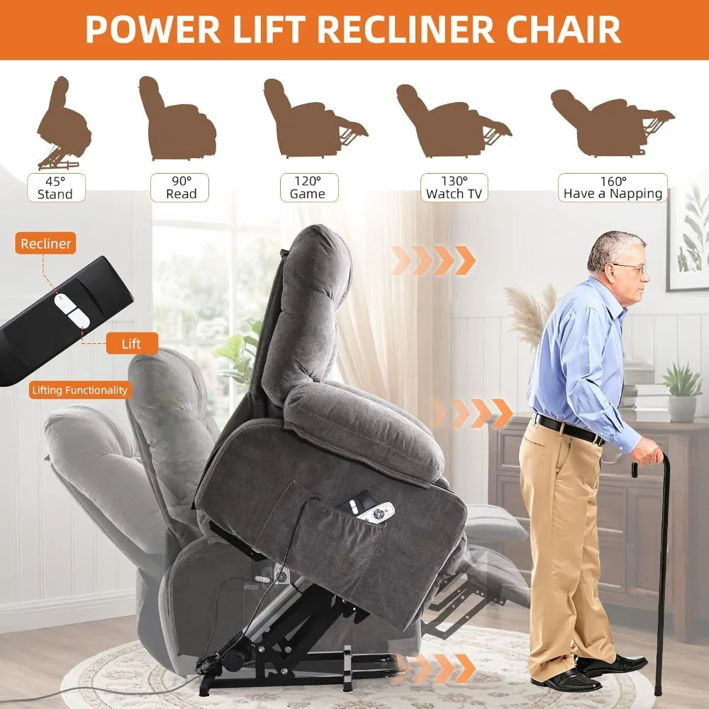 Power Lift Recliner Chair for Elderly with Vibration Massage and Lumbar Heating Electric Recliner Sofa with Cup, Customized