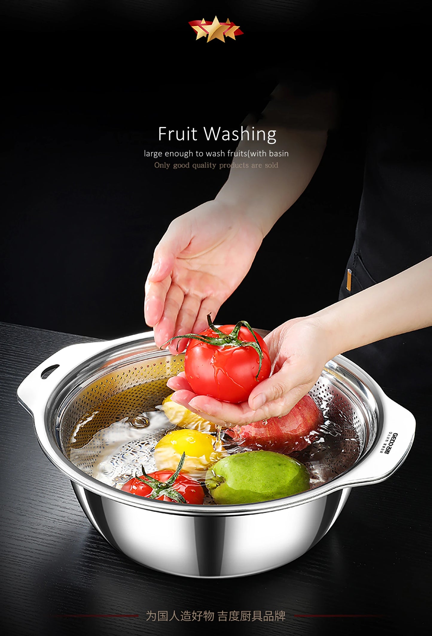 LFGB Certification 304 Stainless Steel Kitchen Washing Drainage Basin 23cm~31cm Diameter Colander with Dense Small Holes