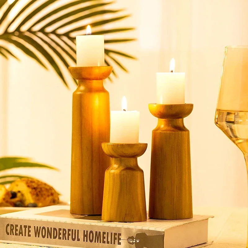 Natural Wooden Candlestick Holders Retro Wedding Table Decor
