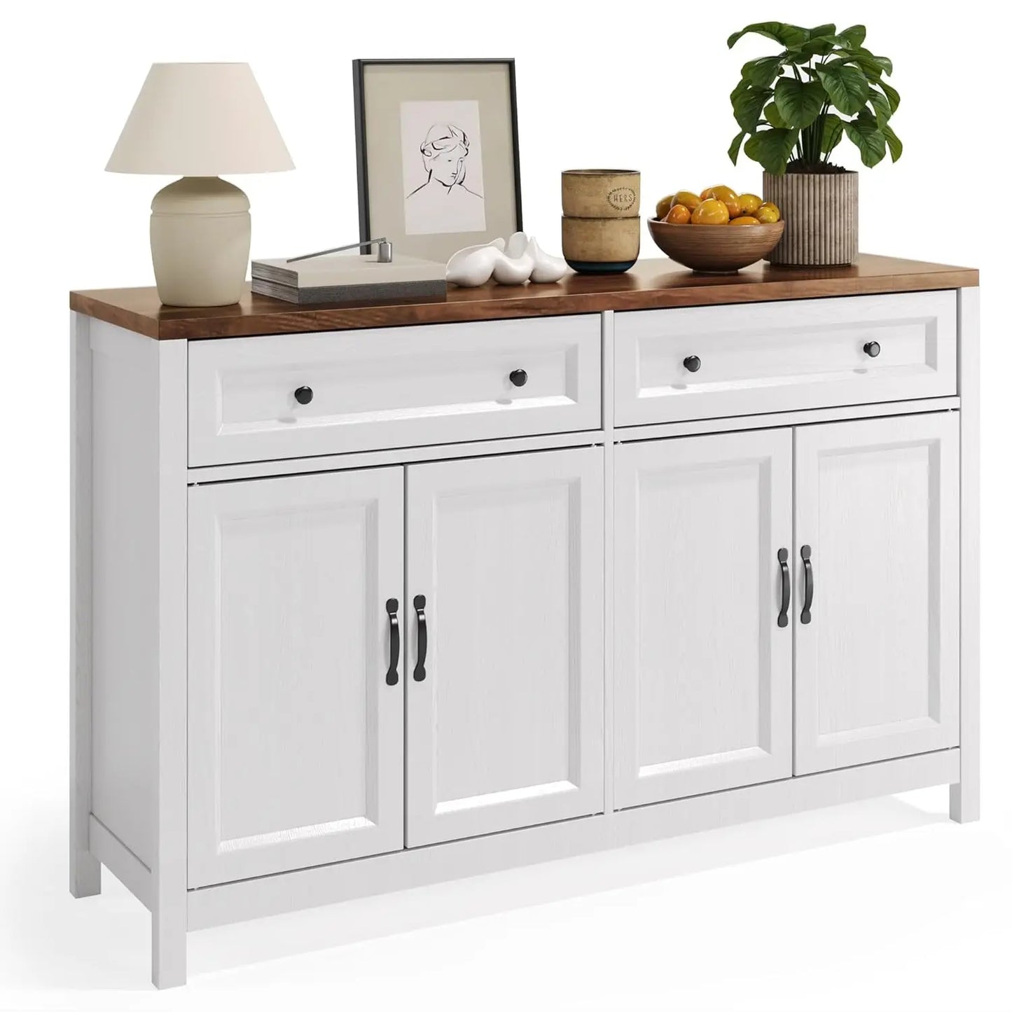 Custom Farmhouse Sideboard Buffet Cabinet, 15.7x55.1x35.3 Inch Storage Cabinet with Drawers and Doors, Multifunctional Coffee Ba