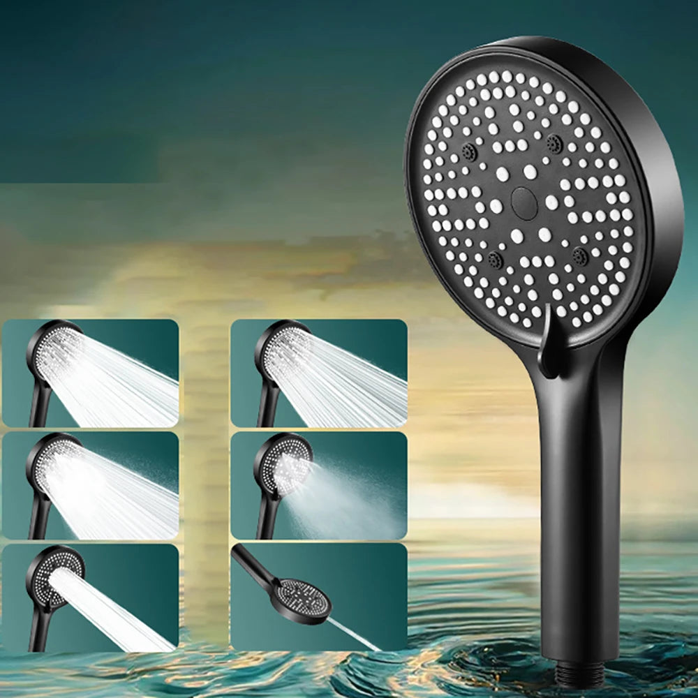 High Pressure Shower Head Set Water Saving Rainfall Spray Handheld 6 Jet Modes Shower Head with Hose Bathroom Accessories