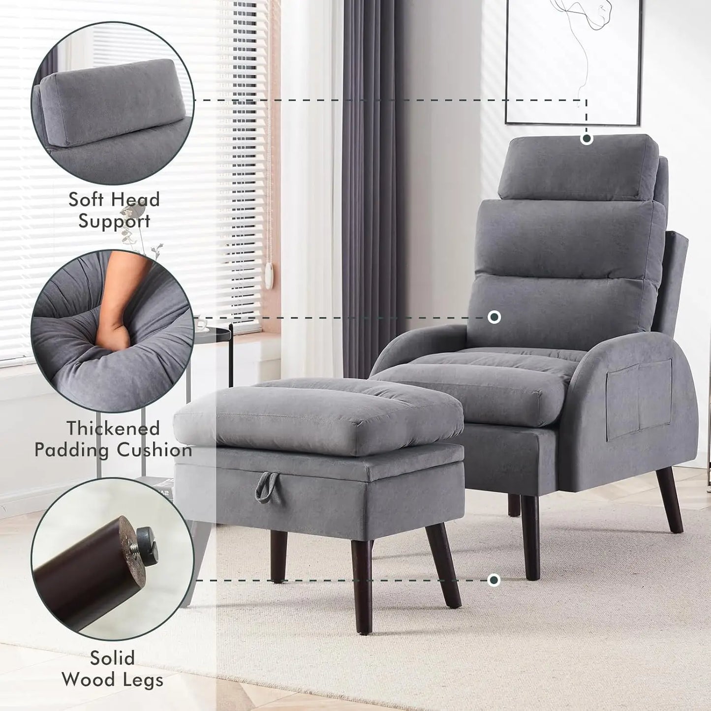 Accent Chair with Ottoman, Comfy Reading Chair and Ottoman Set, Modern Oversized Velvet Lounge Armchair with, Customized