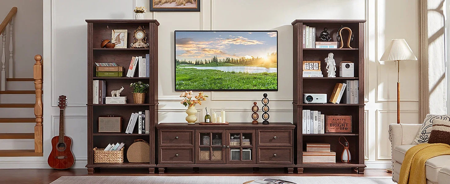 SAVOR LIFE 70" Tall Walnut Bookshelf,5 Tier Wooden Book Shelf with Adjustable Shelves & Wood Legs,Free Standing Farmhouse