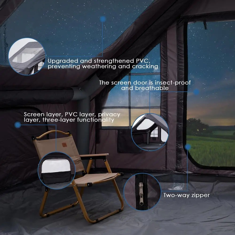 Camping Tent with Electric Air Pump 420D Heavy Duty Oxford 5 Min AutoInflation Panoramic Stargazing Skylight 4 Season Luxury Gl