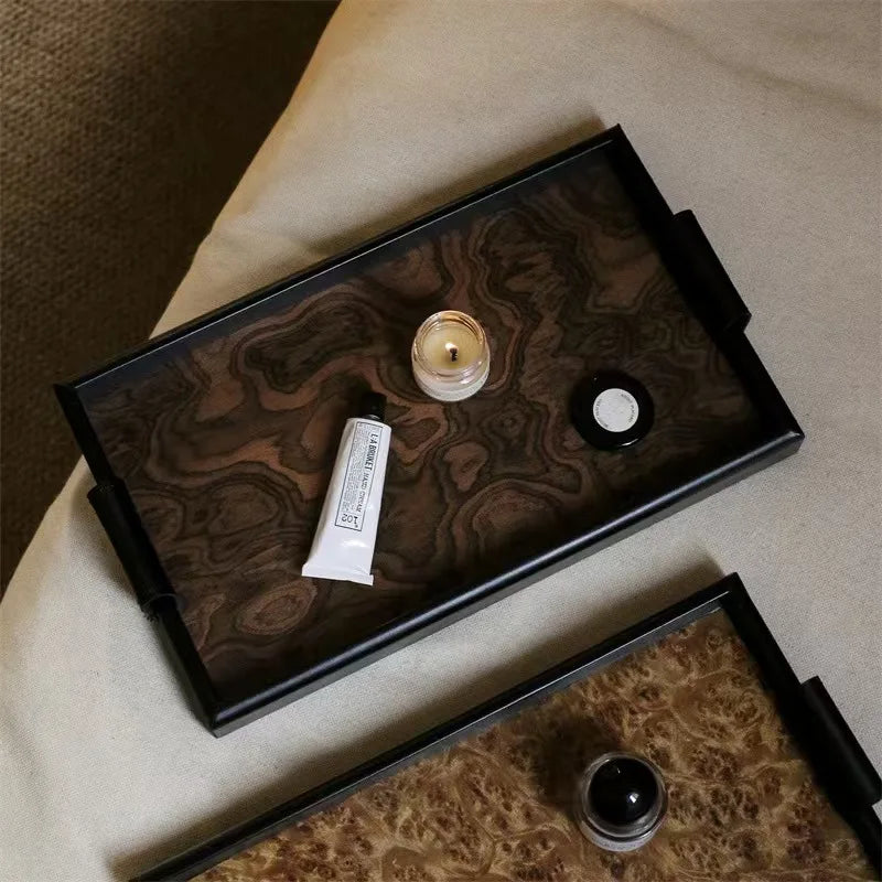 Retro Volcano Pattern Hotel Style Luxury Tea Tray for Home Use - High-end Storage Tray for Living Room Desktop - Elegant Storage