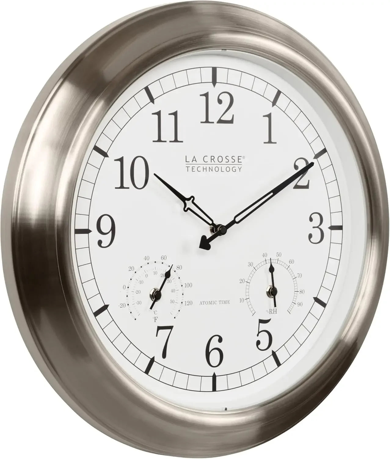 Activity price404-80017-INT 17.9-inch Indoor/Outdoor Classic Stainless Steel Atomic Analog Wall Clock