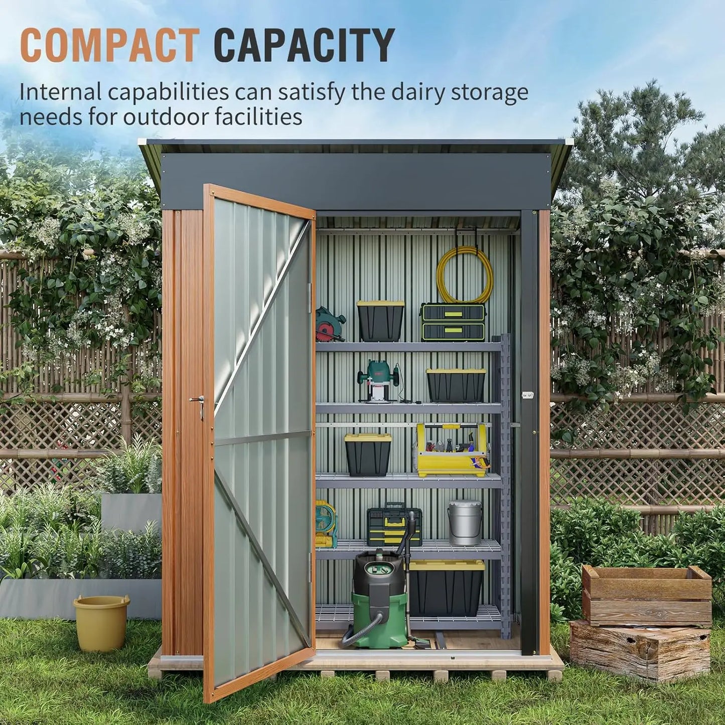 5x3ft Outdoor Metal Storage Shed Lockable Compact Vertical Tool Bike Lean-to Garden Backyard Patio, Custom