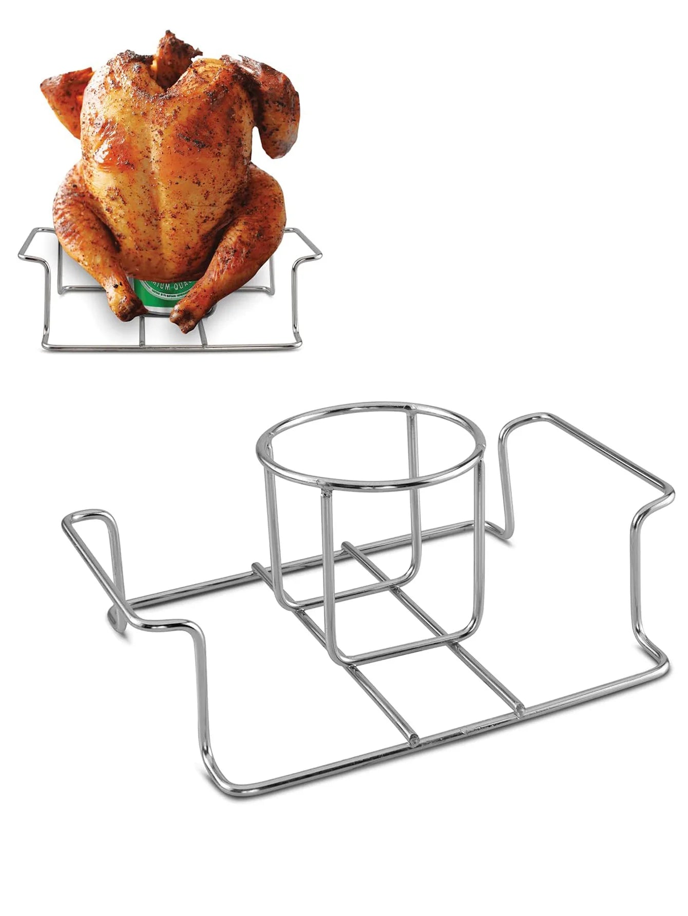 Beer Can Chicken Holder for Grill and Smoker, Premium Grade Stainless Steel Beer Chicken Stand with Handle