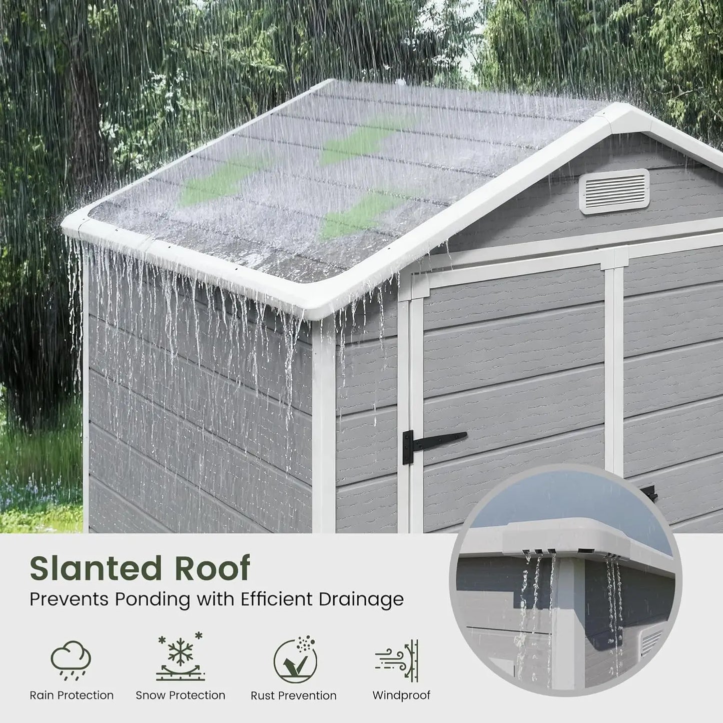 Outdoor Storage Shed with Floor, 6x4.5 FT Lockable Plastic Tool Shed with Ventilation, Waterproof Resin Garden Sheds, Custom