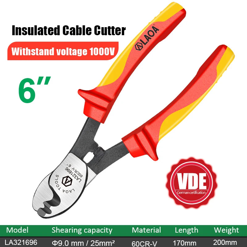 LAOA Insulated Cable Cutter Professional 1000V Wire Stripping Pliers Heavy-Duty Multi-Tool for Electricians High Voltage Safety
