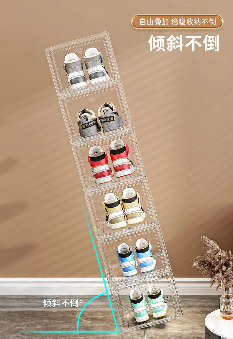 Large AJ Sneaker Organizer Box Thickened Transparent Shoe Box with Magnetic Closure Stackable Multi-Layer Shoe Storage Organizer