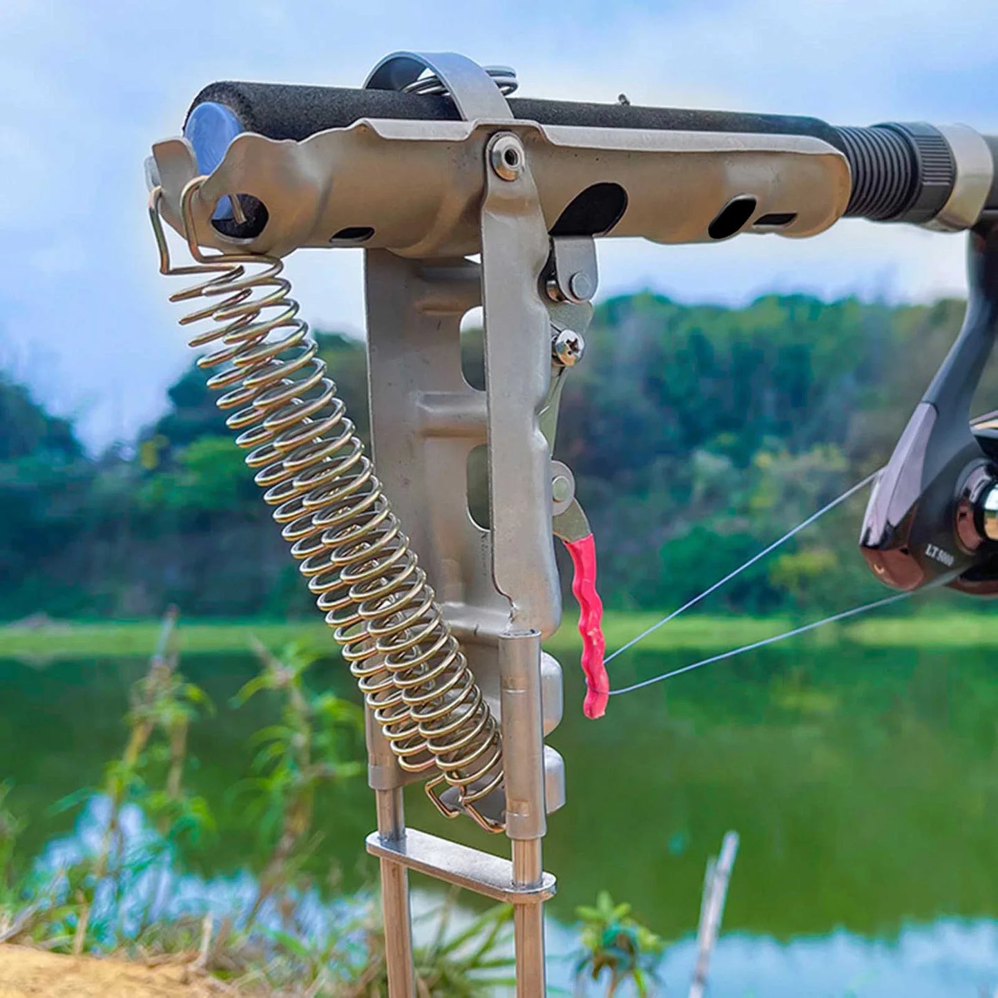 Stainless Steel Fishing Rod Holder Ground Spike Stand Double Spring Auto Hook Setting Sensitive Bite for Anglers