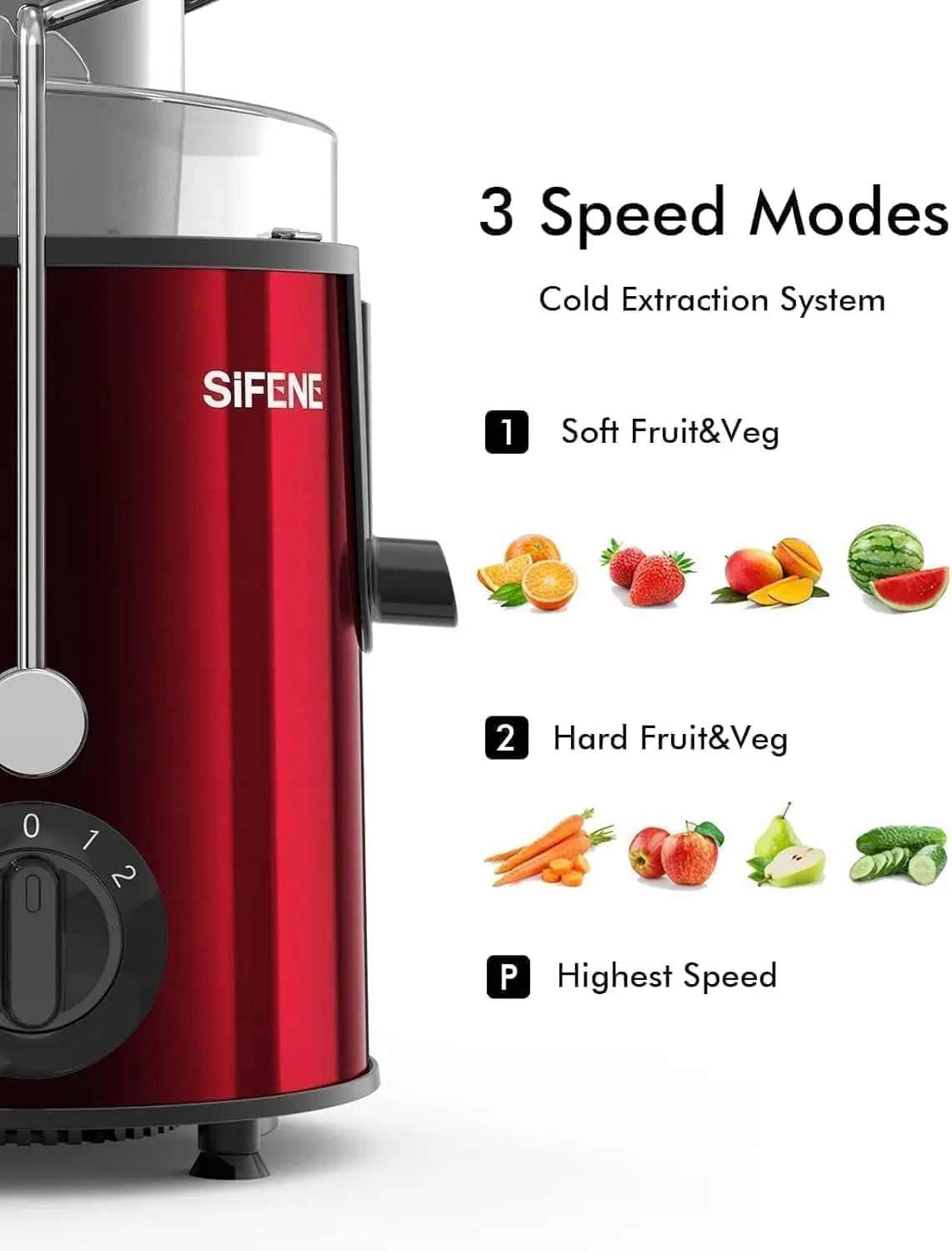SiFENE 3 Big Mouth Centrifugal Juicer Extractor Red
