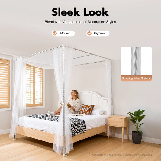 Adjustable Stainless Steel Canopy Bed Frame With Mosquito Net