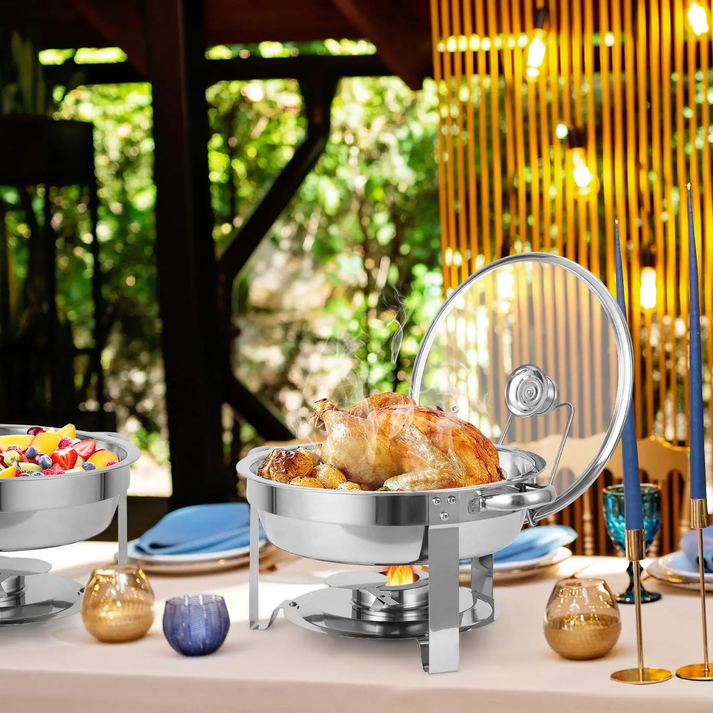 2/4Pack 5QT Round Stainless Steel Chafing Dishes – Buffet Food Warmer Set with Visible Glass Lids, Food & Water Pans, Buffet Server – Perfect for Parties, Weddings, Catering ﻿