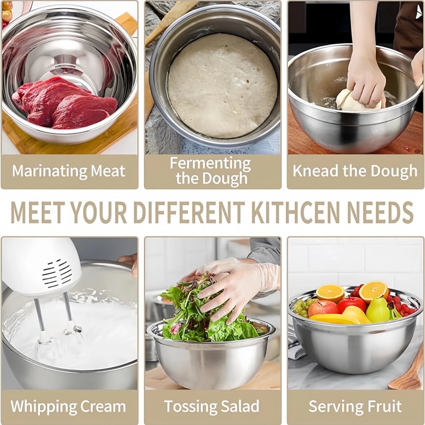 7PC Food Grade Stainless Steel Mixing Bowls Set,Kitchen Bowl, Salad Bowl, Metal Mixing Bowl,Nesting Stackable Deep Basin with Sealed Lid,BPA Free Dishwasher Safe for Cooking Prep,Fruit Washing, Marinating, Salad Making,Food S