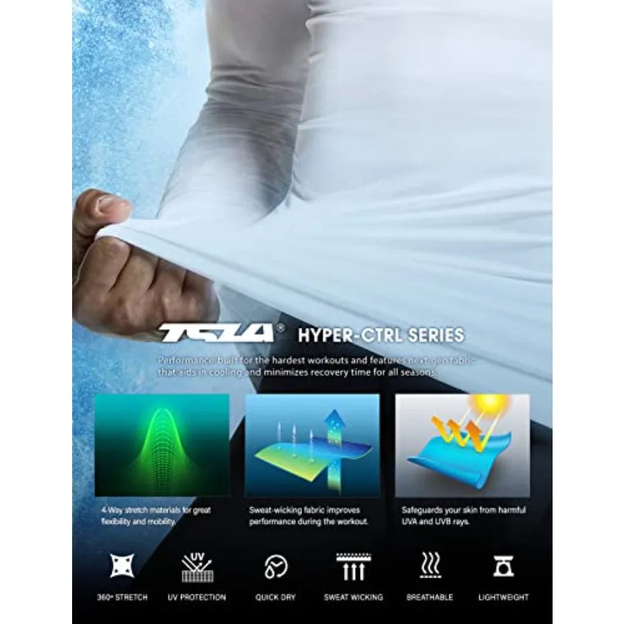 TSLA Men's UPF 50+ Compression Shirts Cool Dry Long Sleeve Athletic Tops Sports Baselayer Workout Shirt