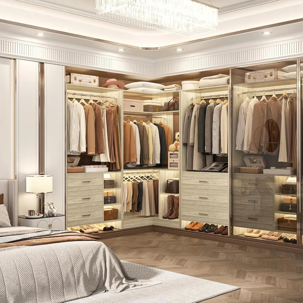 Closet System with 6 Drawers, 4 Hanging Rods & Corner Tower