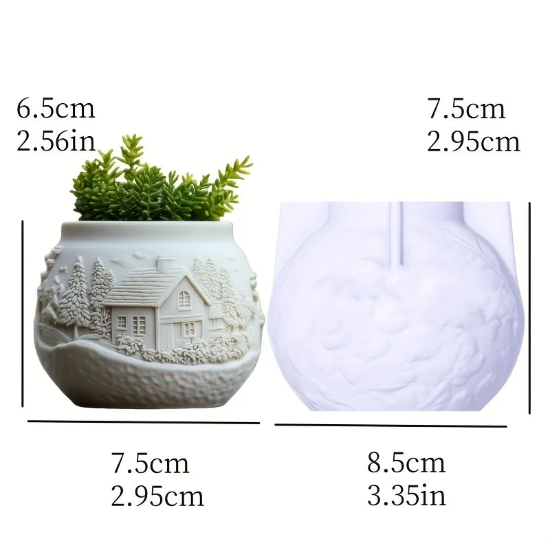 Witch Magic House Relief Pumpkin Succulent Plant Flower Pot Resin Mold  House Relief Storage Box Castle Candle Cup Gypsum Molds