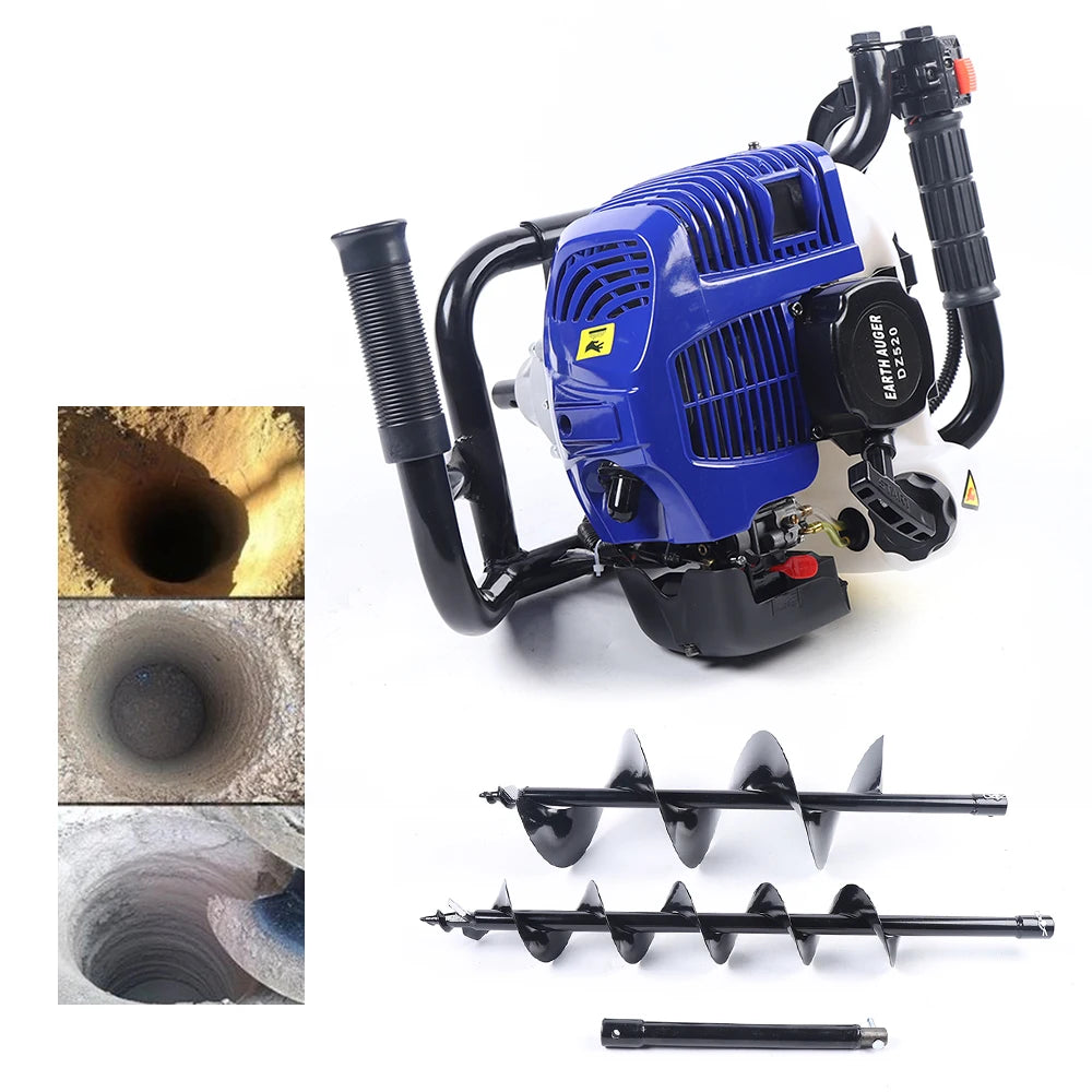 52CC 2-Stroke Gas Powered Post Hole Digger with 4/8" Earth Auger Bit and 12" Rod Air-cooled Single-cylinder