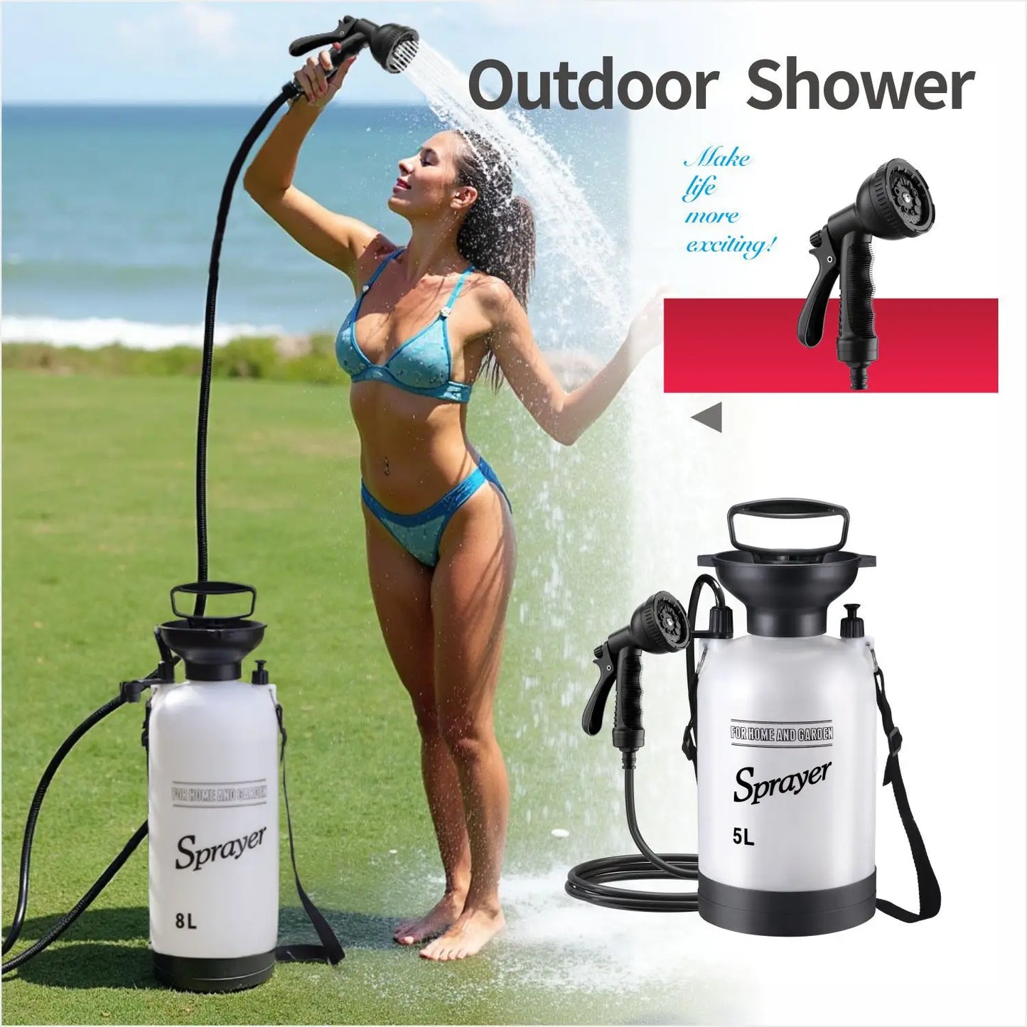 Outdoor Camping Portable Shower - Surf Rinse Kit - Beach Shower Pump - Manual Air