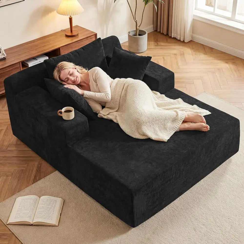 Oversized 66\" Chaise Lounge Chair Indoor Chenille Cloud Reading Chair with 3 Pillows for Living Room Bedroom
