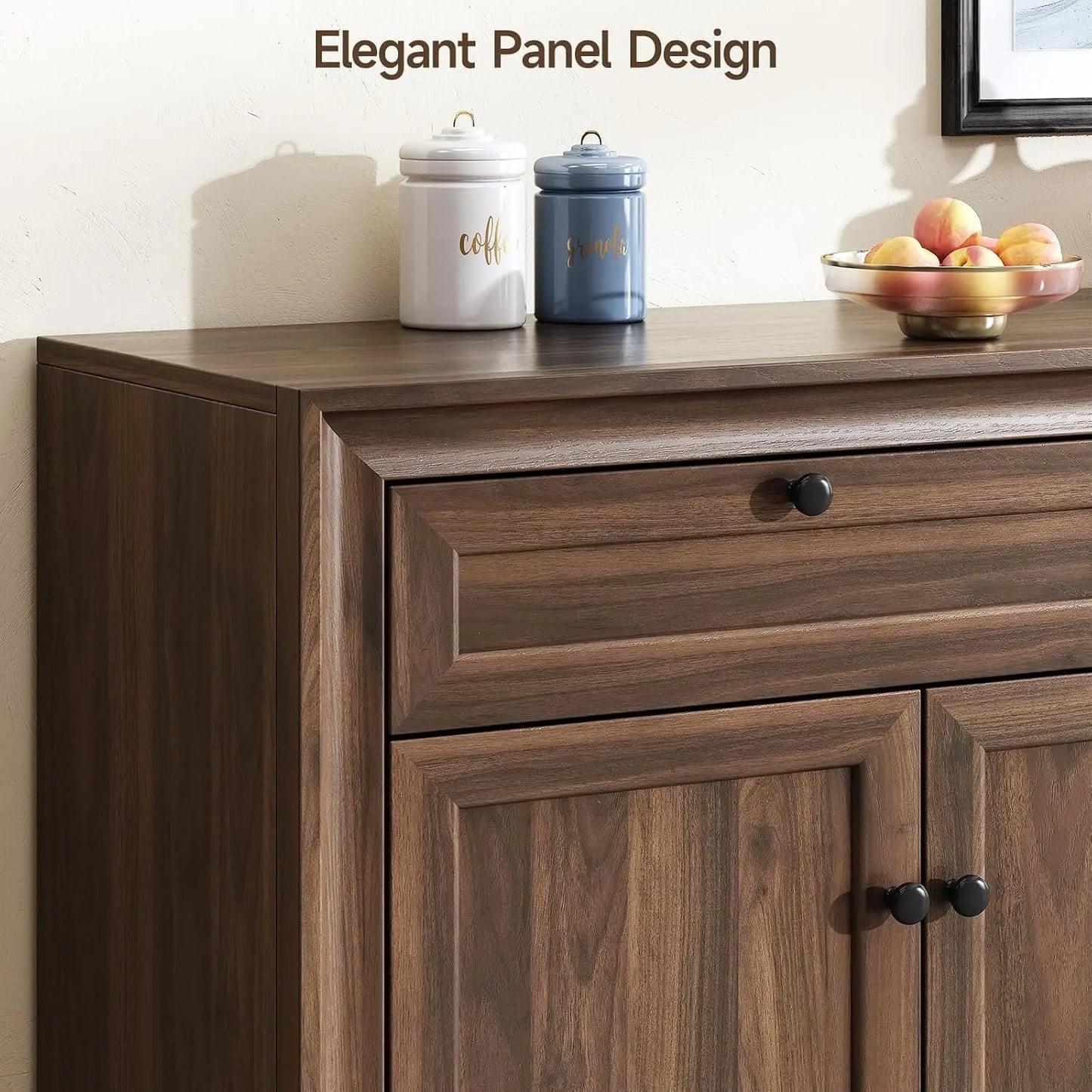48" Sideboard Storage Cabinet with 2 Drawers + 3 Doors | Wood Coffee Bar Cabinet, Buffet Table Adjustable Shelves Farmhouse Style for Home Kitchen Living Room