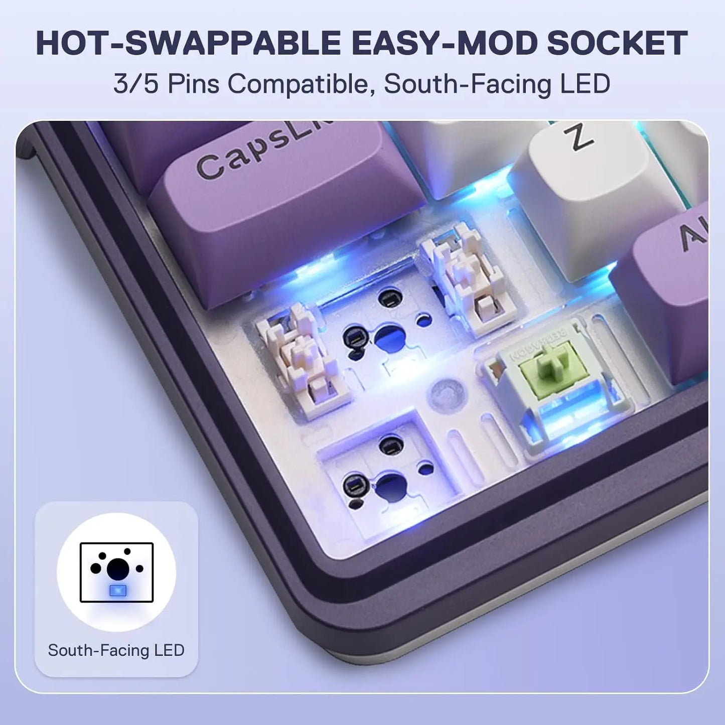 Redragon K745 PRO Wireless Gasket RGB Gaming 108 Keys Mechanical Keyboard,Hot-Swap South-Facing LED Socket,Charming Purple